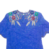LAURENCE KAJAN Womens Printed Blouse Blue Silk Floral L