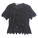 STENAY Womens Printed Blouse Black 1/2 Zip Silk L