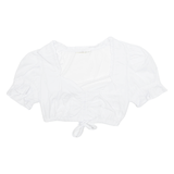 ESMARA Womens Cropped Blouse White V-Neck Puff Sleeve UK 10