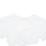 ESMARA Womens Cropped Blouse White V-Neck Puff Sleeve UK 10