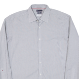 TOMMY HILFIGER Fitted Mens Shirt Grey Striped Long Sleeve XL
