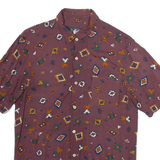 PULL & BEAR Mens Shirt Maroon Viscose Geometric S