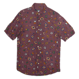 PULL & BEAR Mens Shirt Maroon Viscose Geometric S