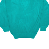 SERGIO DI LAURENTI Womens Jumper Green V-Neck Waffle Knit XL