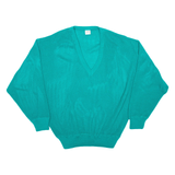 SERGIO DI LAURENTI Womens Jumper Green V-Neck Waffle Knit XL