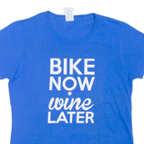 GILDAN Bike Now Wine Later Womens Biker T-Shirt Blue Crew Neck M