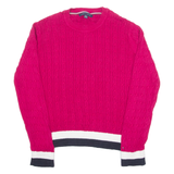 LACOSTE Womens Jumper Pink Cable Knit XL