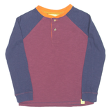 WHITE STUFF Boys T-Shirt Maroon Long Sleeve Button Neck 5-6Y