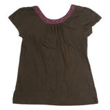 WHITE STUFF Womens T-Shirt Green Button Neck UK 12