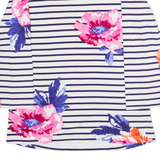 JOULES Striped Floral Womens T-Shirt White 3/4 Sleeve UK 8