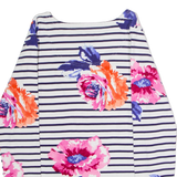 JOULES Striped Floral Womens T-Shirt White 3/4 Sleeve UK 8