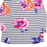 JOULES Striped Floral Womens T-Shirt White 3/4 Sleeve UK 8
