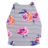 JOULES Striped Floral Womens T-Shirt White 3/4 Sleeve UK 8