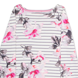 JOULES Striped Floral Womens T-Shirt White Long Sleeve UK 10