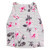 JOULES Striped Floral Womens T-Shirt White Long Sleeve UK 10