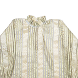 Sheer Womens Printed Blouse Gold High Neck Long Sleeve Striped M