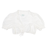 STOIBER Womens Cropped Blouse White Button Neck Puff Sleeve M