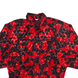ANCESTRAL Womens Printed Blouse Red Collared 3/4 Sleeve Silk Crazy Pattern M
