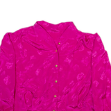 Womens Printed Blouse Pink Collared Long Sleeve Crazy Pattern M