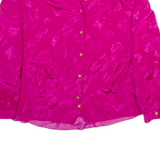 Womens Printed Blouse Pink Collared Long Sleeve Crazy Pattern M