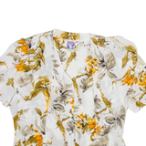 YESSICA Womens Printed Blouse White V-Neck Viscose Floral L