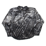 Womens Printed Shirt Silver Collared Long Sleeve Silk Animal Print M