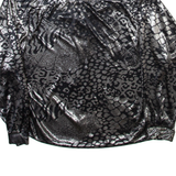 Womens Printed Shirt Silver Collared Long Sleeve Silk Animal Print M