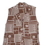WAY Womens Printed Vest Brown V-Neck Sleeveless Crazy Pattern M
