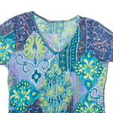 Womens Printed Top Blue V-Neck Crazy Pattern S