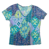 Womens Printed Top Blue V-Neck Crazy Pattern S