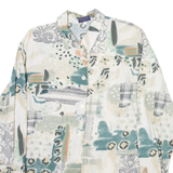 BIAGINNI Womens Printed Shirt White Collared Long Sleeve Viscose Crazy Pattern M