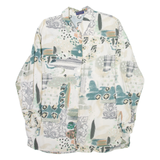 BIAGINNI Womens Printed Shirt White Collared Long Sleeve Viscose Crazy Pattern M