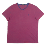 POLO RALPH LAUREN Striped Mens T-Shirt Red V-Neck M