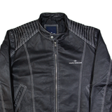 TOM TAILOR 007 Mens Biker Jacket Black Leather 90s XL