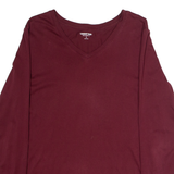 LANDS END Relaxed Fit Mens T-Shirt Maroon Long Sleeve V-Neck S