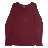 LANDS END Relaxed Fit Mens T-Shirt Maroon Long Sleeve V-Neck S