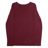 LANDS END Relaxed Fit Mens T-Shirt Maroon Long Sleeve V-Neck S