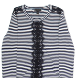 J.CREW Striped Lace Womens T-Shirt Black Long Sleeve Crew Neck XXS