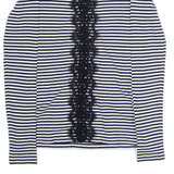 J.CREW Striped Lace Womens T-Shirt Black Long Sleeve Crew Neck XXS