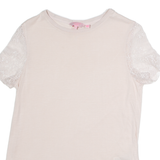 TED BAKER Lace Sleeve Womens T-Shirt Pink Crew Neck XS