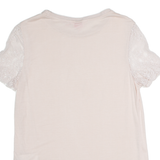 TED BAKER Lace Sleeve Womens T-Shirt Pink Crew Neck XS