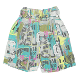 SORBOLI Womens Chino Shorts Green 90s Crazy Pattern XS W24