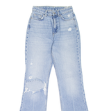 BERSHKA Distressed Womens Jeans Blue Regular Flared Stone Wash W24 L31