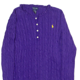 RALPH LAUREN Womens Jumper Purple Button Neck 90s Cable Knit XL