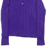 RALPH LAUREN Womens Jumper Purple Button Neck 90s Cable Knit XL