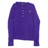 RALPH LAUREN Womens Jumper Purple Button Neck 90s Cable Knit XL
