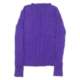 RALPH LAUREN Womens Jumper Purple Button Neck 90s Cable Knit XL