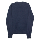 TOMMY HILFIGER Mens Jumper Blue Crew Neck Waffle Knit S