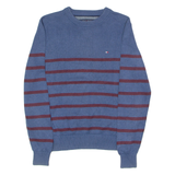 TOMMY HILFIGER Mens Patterned Jumper Blue Striped Crew Neck Tight Knit XS