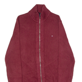 TOMMY HILFIGER Mens Heavy Knit Cardigan Red High Neck Tight Knit S